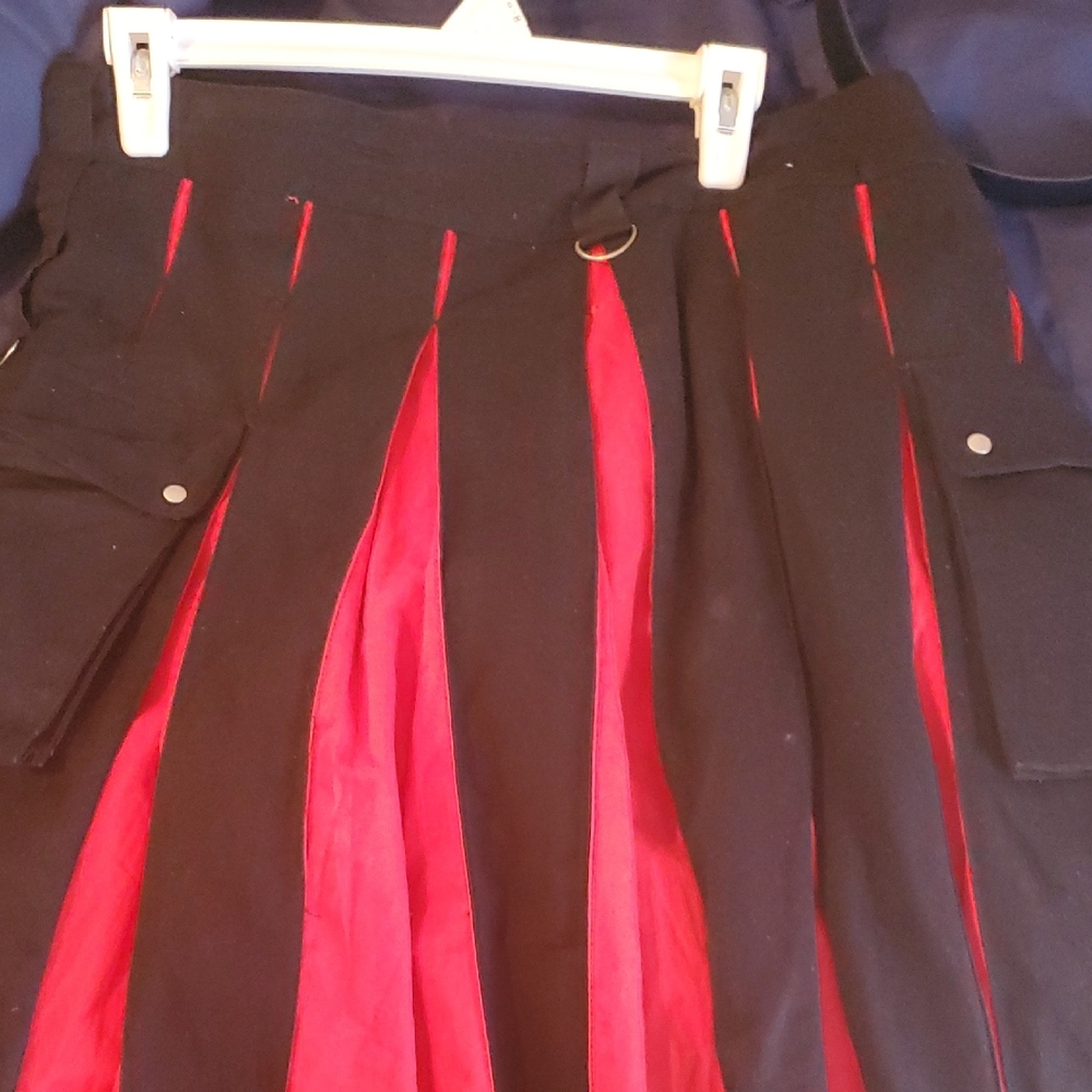 Black and Red Pleated Utility Kilt